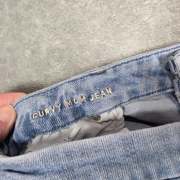 American Eagle Curvy Mom Jeans 18 Blue Stretch High Rise Ankle Length Distressed - Picture 7 of 11